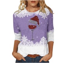 Patlollav Christmas Tops for Ladies,Womens Round Neck Three Quarter Sleeve Tops S-3Xl Gift