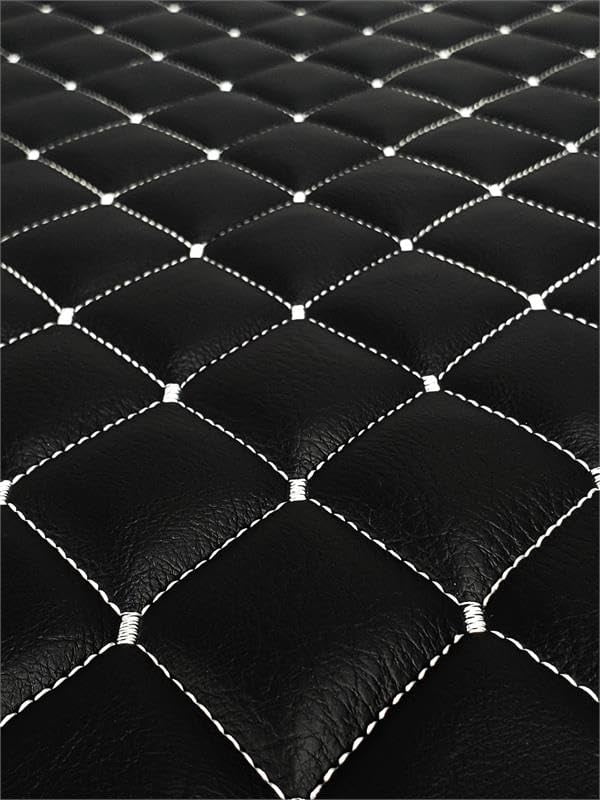 Vinyl Quilted Foam Fabric w 3/8" Foam Backing Upholstery / 52" Wide/Sold by Yard/ Easy to Clean & Lasting, Waterproof & UV Resistant Upholstery Fabric (Black w Hq White Thread Yarn, Diamond 2"x3")