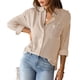 thumbnail image 1 of Camisa a rayas para mujer con botón, manga larga, cuello de solapa, blusa tipo cárdigan informal para otoño Caqui XL, 1 of 6