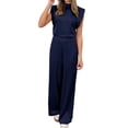 thumbnail image 2 of FNFYFH Womens Summer Jumpsuits Dressy Casual Satin Open Back One Piece Outfits Sleeveless Mock Neck Wide Leg Pants Rompers with Pockets, 2 of 9