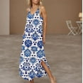 thumbnail image 3 of Bohemian Floral Printed Summer Dress for Women Casual Side Split Maxi Dress Crew Neck Outing Beach Dresses for Resort, 3 of 9