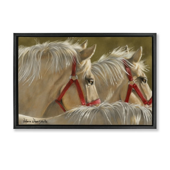 Stupell Industries Horses with Red Bridles Animals & Insects Painting Black Floater Framed Canvas Art Print Wall Art, 25 x 17