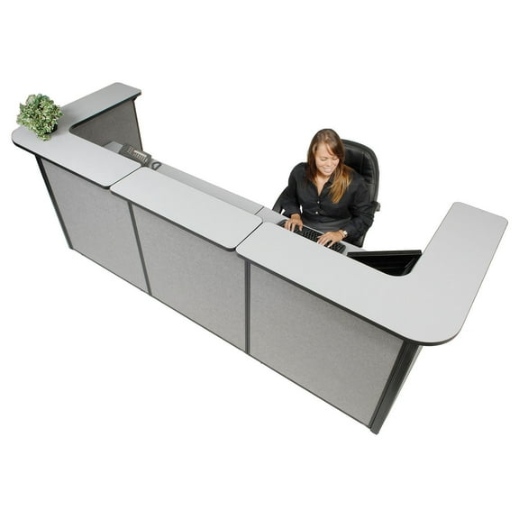124"W x 44"D x 44"H U-Shaped Reception Station, Gray Counter/Gray Panel