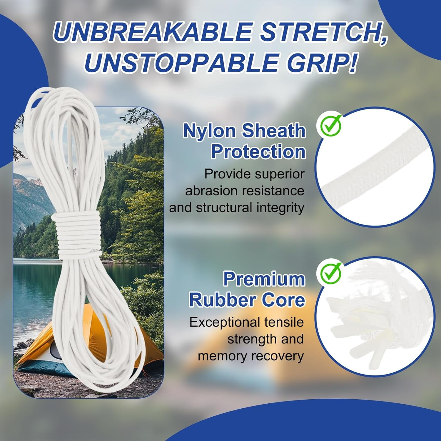 MKEUDQ-1/8" x 33' Elastic Bungee Cord, Bungee Shock Cord Kayak Stretch String Rope for Camping Tent Bike Tie Down Kayaking Boating Repairing Poles DIY Canopy Patio, White