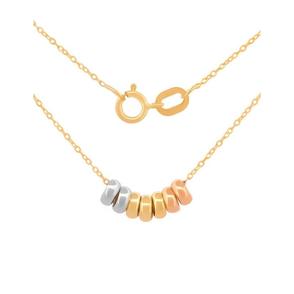 Cadena Gargantilla Dama Casa del Anillo 7 Aros con 3 Oros de 10k Sólido Amarillo