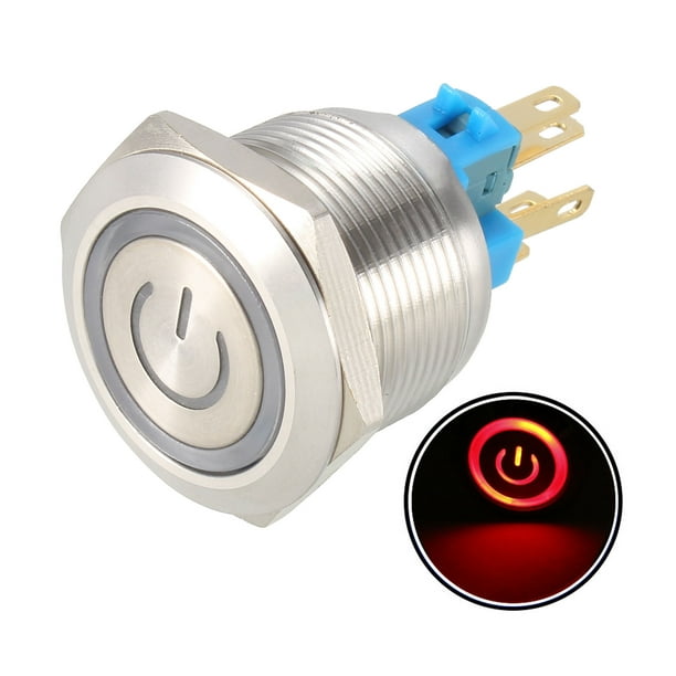 Momentary Metal Push Button Switch Flat Head 22mm Mounting Dia 1NO 1NC