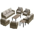 thumbnail image 3 of EAGLE PEAK 8 Piece Wicker Outdoor Patio Furniture Set, Patio Set with 2 Swivel Rocking Chairs, 2 Patio Chairs, 3 Seat Loveseat Sofa, 2 Seat Loveseat Sofa, Coffee Table and Side Table, Brown/Gray, 3 of 11