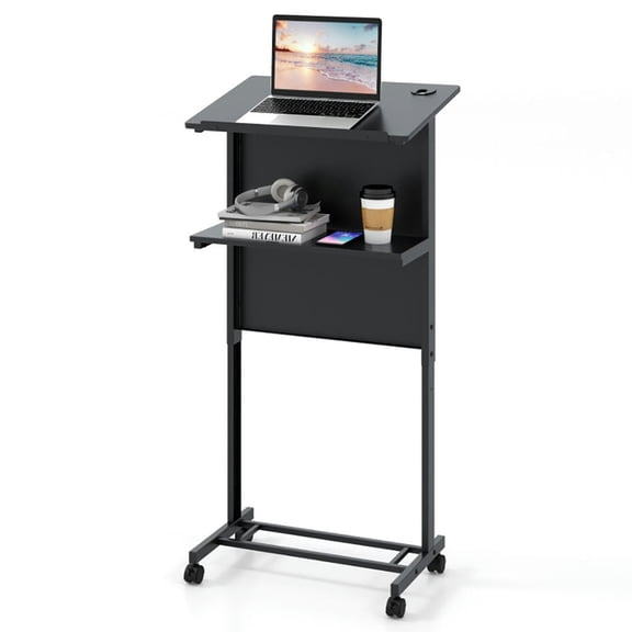 Topcobe 3-Position Height Adjustable Lectern Table with Tilted Tabletop, Modern Furniture for Indoor-Black