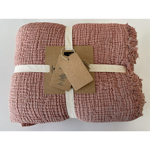 Muslin Blanket 100% Cotton, 4 Layers Bedspread, Soft Turkish Cotton Muslin Bed Cover, Reversible Coverlet, Brick (Full/Queen Size 91x95-230x240cm)