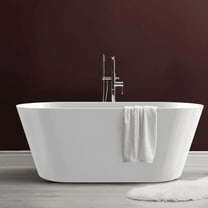 55" x 27.5" Oval Freestanding Soaking Flat Bottom Bath Tub with Center Drain in Glossy White