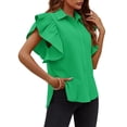 thumbnail image 2 of Women Ruffle Button Down Shirts Short Sleeve Lapel Tops Blouse, 2 of 6