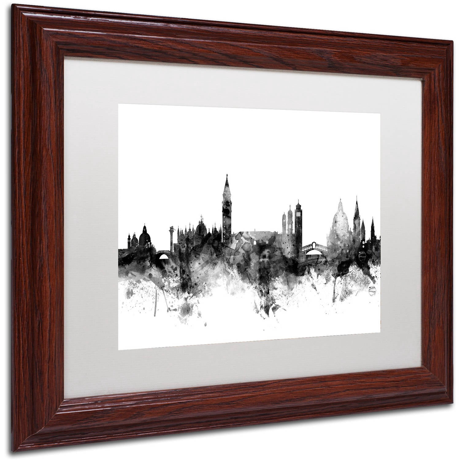 Trademark Fine Art "Venice Italy Skyline B&W" Canvas Art by Michael Tompsett, White Matte, Wood Frame