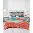 thumbnail image 2 of Twin Quilt Bedding Set, Teal Red Ocean Waves Reversible Summer Quilt 3 Pieces, Summer Beach Coastal Abstract Lightweight Bedspreads Coverlets with 2 Pillow Shams for All Seasons, 2 of 5