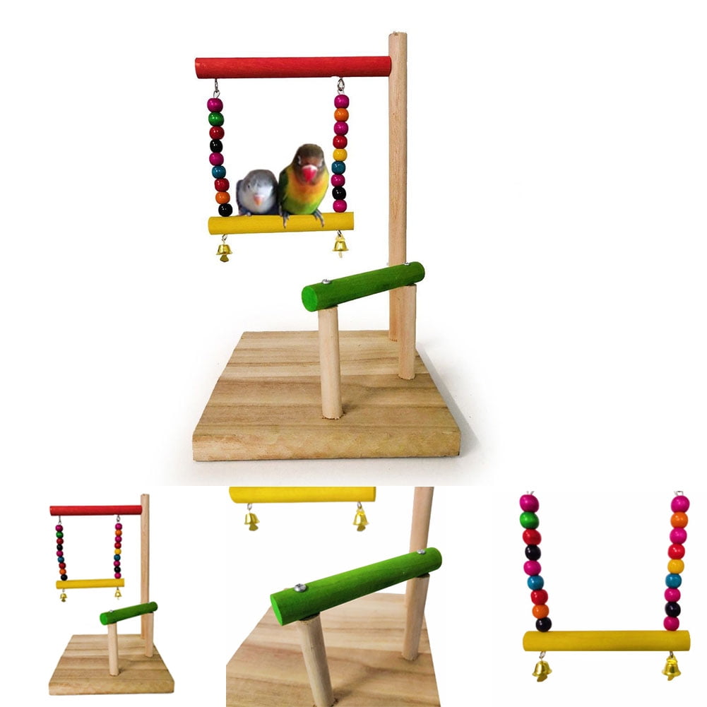 Cheers.US Bird Toys, Natural Wood Bird Hanging Swing Bell Toy Parrot Toys for Budgerigar, Parakeet, Conure, Cockatiel, Mynah, Love Birds, Finches ect Small Birds Pet Cage Decor