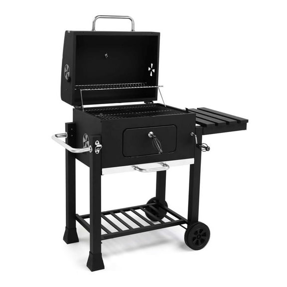 Wqmh Large Barrel Charcoal BBQ Grills, Outdoor Barbecue Grill with Adjustable Charcoal Tray & Foldable Side Table for Backyard Patio Picnic