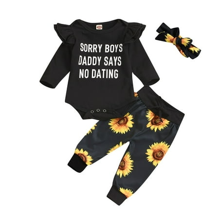 

ZMHEGW Baby Girls Long Sleeve Letter Printed Romper Sunflower Pants Headband