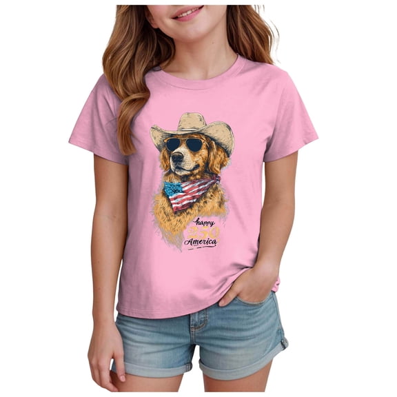 Quealent 250 Years USA Shirt for Kids 1776 American Flag Graphic Shirt Boys Girls Patriotic Short Sleeve 4th of July Tee Top 4-13Y (Pink, 9-10 Years)