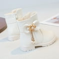 thumbnail image 4 of Girls Snow Boots Sweet Bowknot Fringe Princess Winter Dress Booties Lug Sole Low Heel Warm Furry Lined Zipper Ankle Boots 10 Little Kid White, 4 of 6