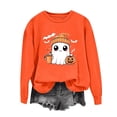 thumbnail image 4 of Womens Sweatshirt Casual Coffee Ghost Pumpkin Graphic Crew Neck Long Sleeve Pullover Cutecore Streetwear Halloween Top Fall Spring Outfits Orange M, 4 of 6
