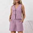 thumbnail image 2 of Women's Tie Front Vest and Shorts Set Resort Summer 2 Piece Outfit, 2 of 9