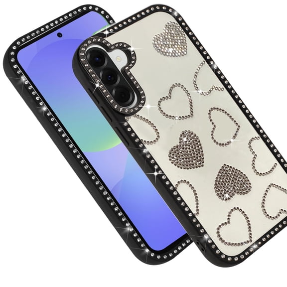 For Samsung Galaxy A37 Phone Case, Spread Love Glitter Shimmer Bling Diamond Edge Hybrid Drop Protection Shockproof Design Cover for Samsung A37 - Beige