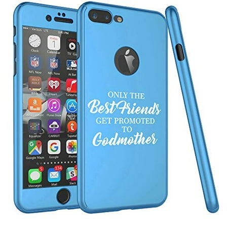 360° Full Body Thin Slim Hard Case Cover + Tempered Glass Screen Protector F0R Apple iPhone The Best Friends Get Promoted to Godmother (Light-Blue, F0R Apple iPhone 7 / iPhone