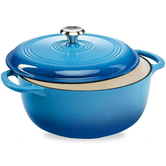 Best Choice Products 7.5 Quart Enamel Cast-Iron Round Dutch Oven, Family Style Heavy-Duty Pre-Seasoned Cookware for Home, Kitchen, Dining Room, Oven Safe w/Lid, Dual Handles - Blue
