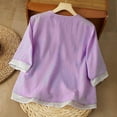 thumbnail image 2 of Fengqque Embroidered Tops for Women 3/4 Sleeve Blouse V Neck Button Down Shirts Dressy Casual Purple L(L), 2 of 5