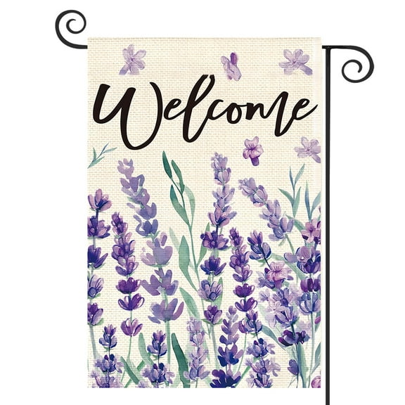 DMERBYL Welcome Spring Lavender Garden Flag 12x18 Inch Double Sided Outside, Flower Seasonal Yard Outdoor Flag