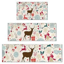 Multicolor Christmas Deer Pattern Kitchen Rugs Sets Of 3,Kitchen Runner Rugs Non Skid Washable,Decorative Kitchen Floor Mats for Kitchen,Sink,Laundry,17"x30" 17"x47" 17"x59"