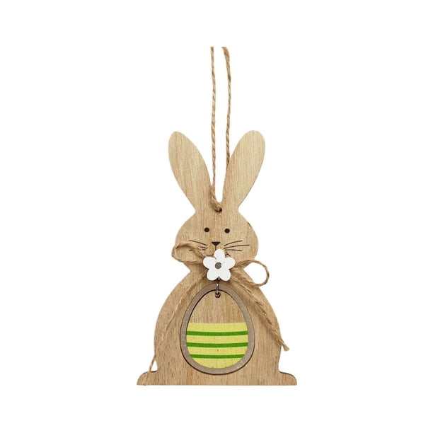 Colgante festivo de Pascua con forma de corazón y conejo de madera
