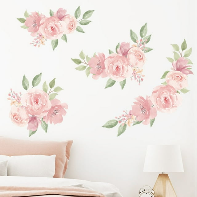 Pink Rose Self Adhesive Wall Stickers Home Living Room Decoration Background