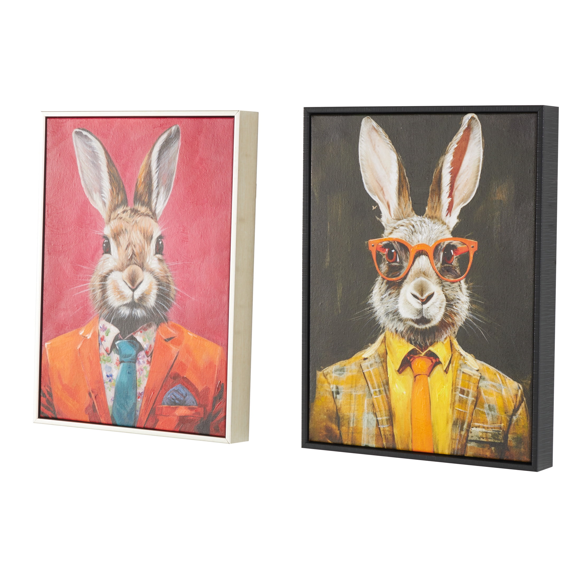 13" x 17" Business Rabbit Framed Wall Art with Glasses and Handkerchief, by DecMode (2 Count)