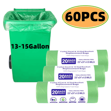 Biodegradable Trash Bags 13 Gallon Compostable Trash Garbage Bags Recycling Unscented Tall Kitchen Trash Bags for Kitchen, Yard, Lawn, Office 60 Pcs
