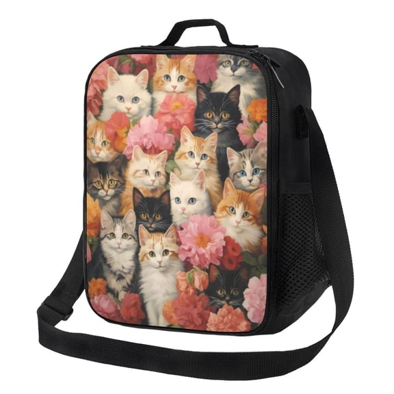 Cute Cat For Cat Lovers Lunch Bag Insulated Thermal Box with Shoulder Strap & Handle for Work and Picnic