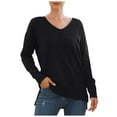 thumbnail image 1 of EGNMCR Womens Sweaters Long-Sleeved Tops Solid Color V-neck Pullover Fall Sweaters, Gifts for Women, 1 of 5