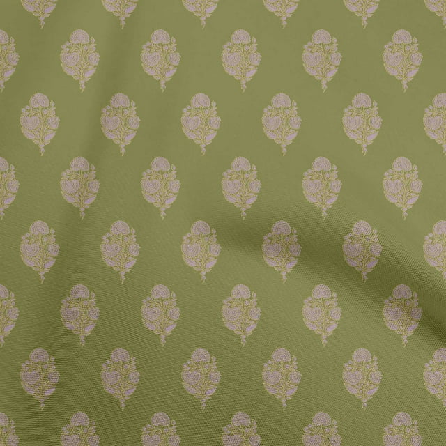 oneOone Viscose Chiffon Olive Green Fabric Asian Block Print Sewing Craft Projects Fabric Prints By Yard 42 Inch Wide