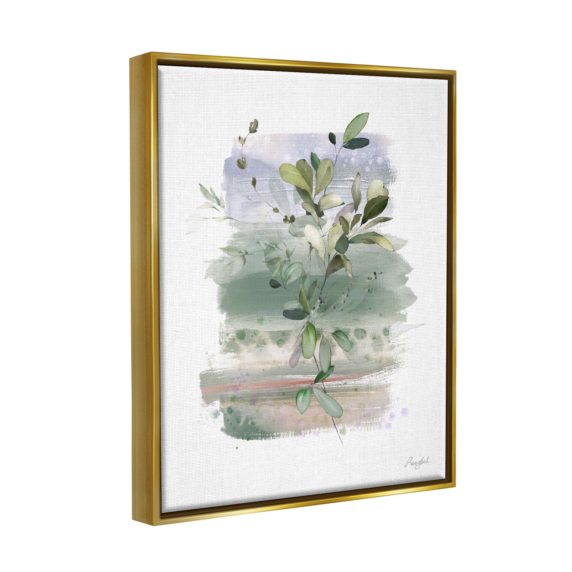 Stupell Industries Modern Country Herbs Botanical & Floral Painting Gold Floater Framed Canvas Art Print Wall Art, 25 x 31