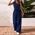 thumbnail image 2 of CIENVNSTG 2 Piece Sets for Women Dressy Summer Korean Fashion Button V Neck Crop Vest Blazer Wide Leg Pants Suit Linen Cotton Matching Work Office Outfits Navy M, 2 of 5