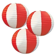 Red & White Stripes Paper Lanterns, 9.5", (3/Pkg)