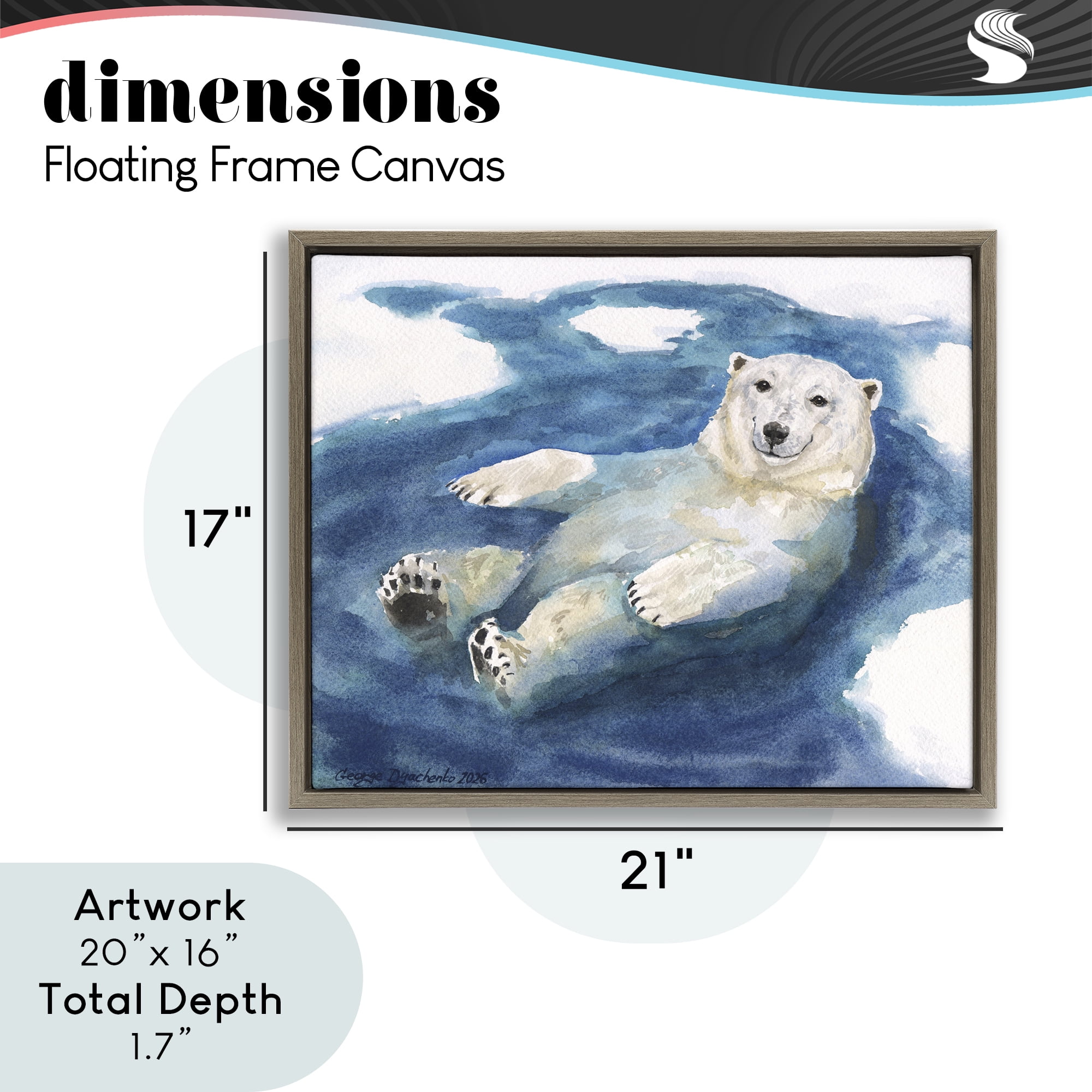 Stupell Industries Polar Bear Icy Bath Time Brown Framed Floater Canvas Wall Art, design by George Dyachenko