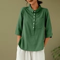 thumbnail image 5 of Mittory Cotton Linen Tops for Women 3/4 Sleeve Lapel V Neck Summer Loose Fit Boho Tunic Tops Casual Blouse, 5 of 6