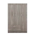 thumbnail image 3 of 3-Door Wardrobe Closet with Locking Drawer, Bedroom Armoires with Top Cabinet, Tall Wardrobe Closet Cabinet for family, Wood Grain Effect in Gray, 3 of 9