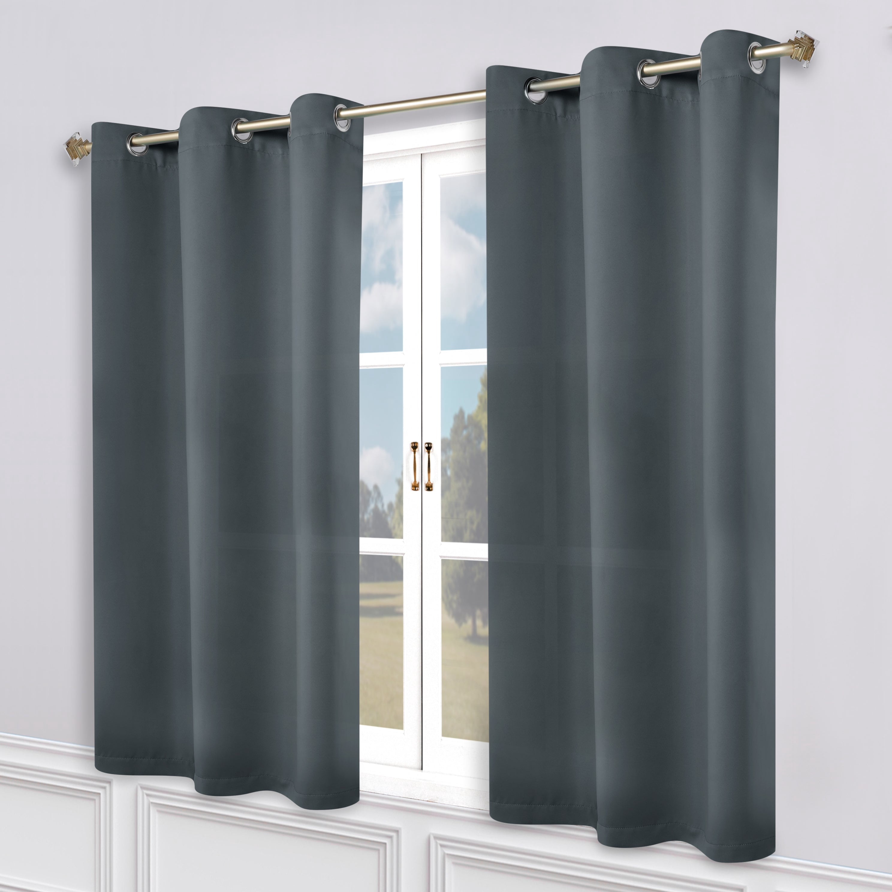 Superior Blackout Solid Light Filtering Grommet Curtain Panel Set, 46" x 63", Grey
