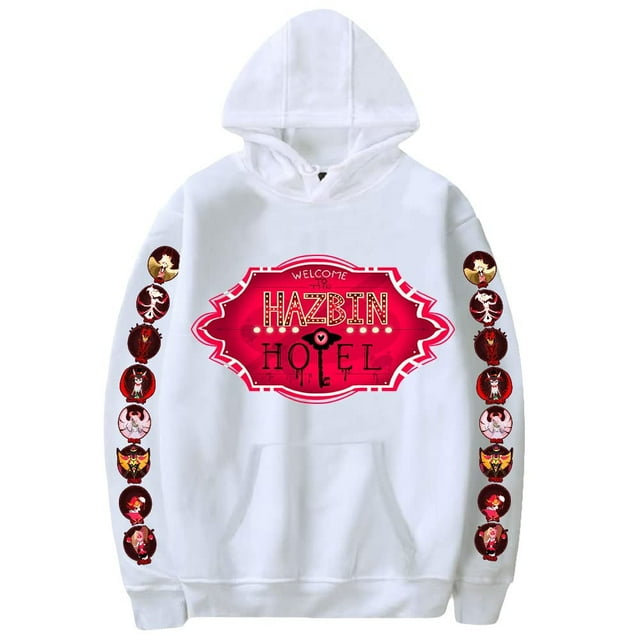 Hazbin Hotel Logo Merch Chandails à Capuche Décontractés Sweat à Capuche Unisexe Manches Longues Vêtements, Blanc, Xxxs
