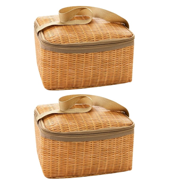 EeaseMX 2 bolsas térmicas para el almuerzo, de ratán sintético, impermeables, para picnic.