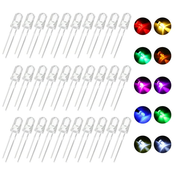 Uxcell 100 Pcs 5mm LED Diode Lights, 10 Colors Round Transparent DC 1.8-2.0V High Brightness Lighting Bulb Lamps for Electronics Components
