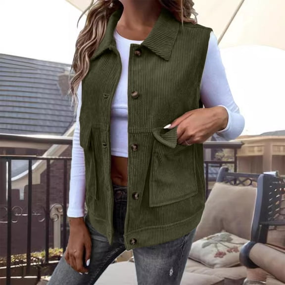 Pounoo Womens Corduroy Button Down Vests Boyfriend Oversized Blouses Sleeveless Tops Corduroy Shacket Jackets Gift