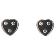 18Kt White Gold Heart with 3 Small  cubic zirconia   Screwback Earrings (4mm)