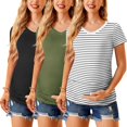 thumbnail image 3 of Ekouaer Womens Maternity Shirts 3 Packs V Neck Tops Tunic Pregnancy Clothes Side Ruched Short Sleeve Casual T Shirt S-XXL, 3 of 5